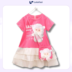 Đầm Baby Three, Đầm Thun Lai Ren 3 Tầng Baby Three Pengui Kèm Giỏ bé gái 9 Kg Đến 24kg, Lolafasi Shop