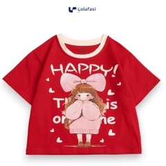 Áo thun bé gái - Áo màu đỏ nơ tim Happy 13kg - 36kg