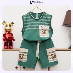 Bộ thun cotton bé trai Áo cộc tay sát nách Số 86 13kg đến 36kg , Lolafasi Shop