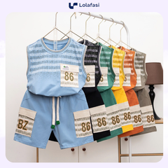 Bộ thun cotton bé trai Áo cộc tay sát nách Số 86 13kg đến 36kg , Lolafasi Shop
