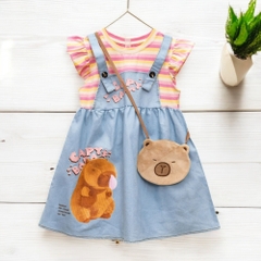 9kg- 36kg Đầm Capybara yếm Jean phối Áo thun Capybara kèm túi dễ thương