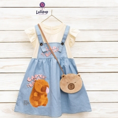 9kg- 36kg Đầm Capybara yếm Jean phối Áo thun Capybara kèm túi dễ thương