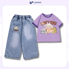 Bộ Áo Thun Quần Jean Labubu Cho Bé Gái - Quần Jean Suông Áo Thun In Hình Labubu Sài Gòn Hà Nội 13kg Đến 24kg, Lolafasi Shop