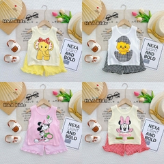 Bộ Đồ Thun Lạnh Bé Gái, Bộ Sát Nách - Họa Tiết Phối Hợp Quần Sọt Caro Bé Gái 6kg -16kg, Lolafasi Shop
