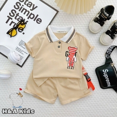 Bộ Thun Bé Trai, Set Polo Gấu GEAT Phối Quần Sọt Túi Gài Chất Liệu Thun Cotton Cho Bé Trai Từ 8-16 Kg, Lolafasi Shop