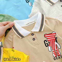 Bộ Thun Bé Trai, Set Polo Gấu GEAT Phối Quần Sọt Túi Gài Chất Liệu Thun Cotton Cho Bé Trai Từ 8-16 Kg, Lolafasi Shop