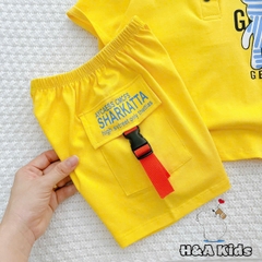 Bộ Thun Bé Trai, Set Polo Gấu GEAT Phối Quần Sọt Túi Gài Chất Liệu Thun Cotton Cho Bé Trai Từ 8-16 Kg, Lolafasi Shop