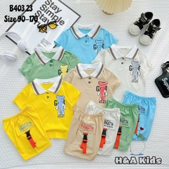 Bộ Thun Bé Trai, Set Polo Gấu GEAT Phối Quần Sọt Túi Gài Chất Liệu Thun Cotton Cho Bé Trai Từ 8-16 Kg, Lolafasi Shop