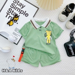 Bộ Thun Bé Trai, Set Polo Gấu GEAT Phối Quần Sọt Túi Gài Chất Liệu Thun Cotton Cho Bé Trai Từ 8-16 Kg, Lolafasi Shop