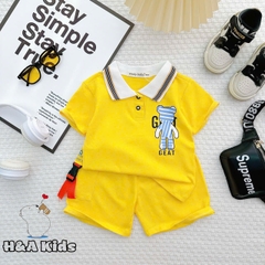 Bộ Thun Bé Trai, Set Polo Gấu GEAT Phối Quần Sọt Túi Gài Chất Liệu Thun Cotton Cho Bé Trai Từ 8-16 Kg, Lolafasi Shop