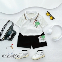Bộ Thun Bé Trai, Set Polo Bé Trai Thun Cotton Áo In Hình Phối Quần Sọt Túi Nắp Cho Bé Trai 8kg -16kg, Lolafasi Shop