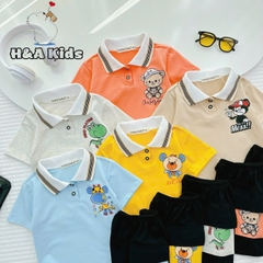 Bộ Thun Bé Trai, Set Polo Bé Trai Thun Cotton Áo In Hình Phối Quần Sọt Túi Nắp Cho Bé Trai 8kg -16kg, Lolafasi Shop