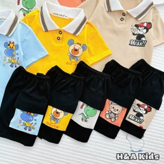 Bộ Thun Bé Trai, Set Polo Bé Trai Thun Cotton Áo In Hình Phối Quần Sọt Túi Nắp Cho Bé Trai 8kg -16kg, Lolafasi Shop
