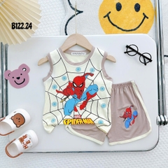 Bộ Thun Bé Trai, Bộ ba lỗ in hình Người Nhện Spiderman chất liệu thun lạnh cho bé từ 17 đến 28 kg, Lolafasi Shop Shop