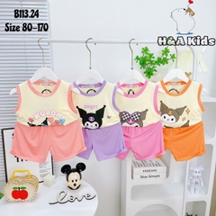 Bộ đồ thun lạnh bé gái - Áo ba lỗ thun lạnh in hình Kuromi cho bé gái từ 8kg đến 28kg, Lolafasi Shop