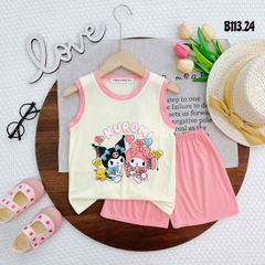 Bộ đồ thun lạnh bé gái - Áo ba lỗ thun lạnh in hình Kuromi cho bé gái từ 8kg đến 28kg, Lolafasi Shop