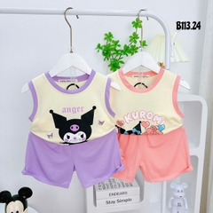Bộ đồ thun lạnh bé gái - Áo ba lỗ thun lạnh in hình Kuromi cho bé gái từ 8kg đến 28kg, Lolafasi Shop