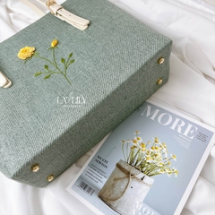 Túi Tote Xanh Mint Thêu Hoa