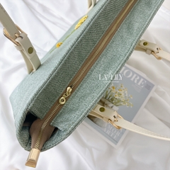 Túi Tote Xanh Mint Thêu Hoa