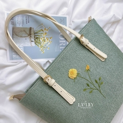 Túi Tote Xanh Mint Thêu Hoa