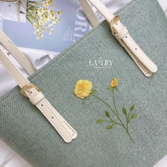 Túi Tote Xanh Mint Thêu Hoa
