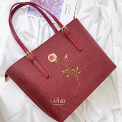 Túi Tote Đỏ Đun Thêu Hoa