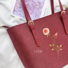 Túi Tote Đỏ Đun Thêu Hoa