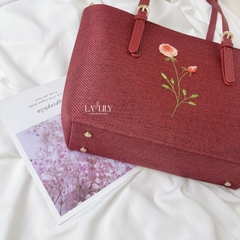 Túi Tote Đỏ Đun Thêu Hoa