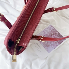 Túi Tote Đỏ Đun Thêu Hoa