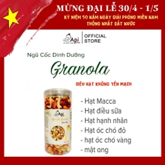 Granola KHÔNG YẾN MẠCH NƯỚNG MẬT Api Food - 20 HẠT MACCA (Macca, Hạnh Nhân, Óc Chó Vàng, Óc Chó Đỏ, Hạt Điều)