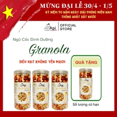 [ COMBO 3 TẶNG 1 ] Ngũ Cốc Granola KHÔNG YẾN MẠCH NƯỚNG MẬT Api Food - 20 HẠT MACCA (Macca, Hạnh Nhân, Óc Chó Vàng, Óc Chó Đỏ, Hạt Điều)