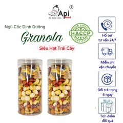 [ COMBO 2 HỘP ] Ngũ Cốc Granola KHÔNG YẾN MẠCH Api Food - 9 HẠT MACCA - NHO & XOÀI (Macca, Hạnh Nhân, Óc Chó Vàng, Óc Chó Đỏ, Hạt Điều Sữa, Hạt Bí, Nho Khô, Xoài Sấy) Food Thức Ăn Hạt Ngũ Cốc