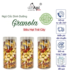 [ COMBO 2 TẶNG 1 ] Ngũ Cốc Granola KHÔNG YẾN MẠCH Api Food - 9 HẠT MACCA - NHO & XOÀI (Macca, Hạnh Nhân, Óc Chó Vàng, Óc Chó Đỏ, Hạt Điều rang muối, Hạt Bí, Nho Khô, Xoài Sấy)