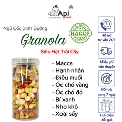 [ KHÔNG YẾN MẠCH ] Ngũ Cốc Granola - 9 HẠT MACCA Api Food - NHO & XOÀI (Macca, Hạnh Nhân, Óc Chó Vàng, Óc Chó Đỏ, Hạt Điều rang muối, Hạt Bí, Nho Khô, Xoài Sấy)