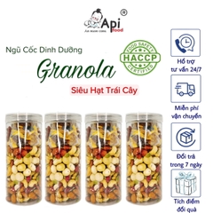 [ COMBO 3 TẶNG 1 ] Ngũ Cốc Granola KHÔNG YẾN MẠCH Api Food - 9 HẠT MACCA - NHO & XOÀI (Macca, Hạnh Nhân, Óc Chó Vàng, Óc Chó Đỏ, Hạt Điều rang muối, Hạt Bí, Nho Khô, Xoài Sấy)