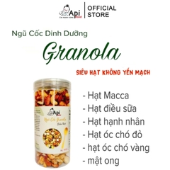 Granola KHÔNG YẾN MẠCH NƯỚNG MẬT Api Food - 20 HẠT MACCA (Macca, Hạnh Nhân, Óc Chó Vàng, Óc Chó Đỏ, Hạt Điều)