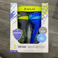 Set 2 Bình Nước ZULU Tritan 473ml/16oz xanh Có Ống Hút – Nắp Khóa Chống Rò Rỉ, Tay Bọc Silicone