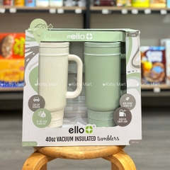 Set 2 Ly Giữ Nhiệt Ello Vacuum Insulated Tumbler 40oz/1183ml Có Quai Cầm – Nắp Chống Tràn Màu Xanh Kem
