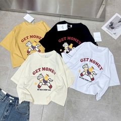 Áo thun QB nữ in chữ GET MONEY hình ngựa hoạt hình form rộng phong cách street style cá tính thời trang B8