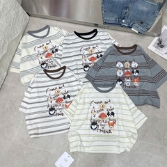 Áo thun QB nữ kẻ sọc in hình thú cưng dễ thương form rộng phong cách đáng yêu trẻ trung B8