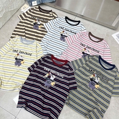 Áo thun QB nữ kẻ sọc in hình The Sunshine form rộng phong cách trẻ trung năng động đáng yêu B8