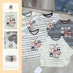 Áo thun QB nữ kẻ sọc in hình thú cưng dễ thương form rộng phong cách đáng yêu trẻ trung B8