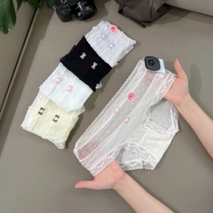 Quần lót nữ QB ren lưới sọc nơ hoa nhỏ dễ thương 16E