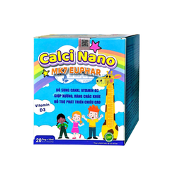 Siro Calci Nano MK7 Euphar giúp bổ sung canxi, vitamin D3 giúp xương, răng chắc khỏe, hỗ trợ phát triển chiều cao hộp 20 ống