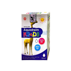 Siro aquadreim k2+d3 giúp bổ sung Vitamin D3 cho cơ thể, hỗ trợ tăng cường hấp thu và chuyển hóa Canxi hộp 10ml