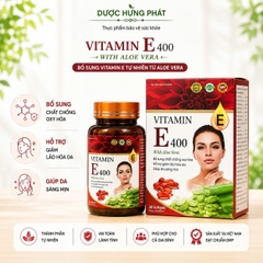 Viên uống Vitamin E 400 With Aloe Vera giúp bổ sung chất chống oxy hóa, hỗ trợ giảm lão hóa da, giúp da sáng mịn hộp 30 viên