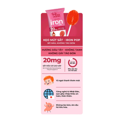 (Mua Sỉ Liên Hệ Zalo) Kẹo Mút Sắt Iron Pop Happy Vitamin Hương Dâu Tây giúp bổ sung sắt, bổ máu, không tanh, không táo bón Dây 10 chiếc x 30g