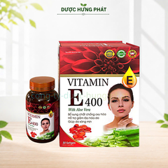 Viên uống Vitamin E 400 With Aloe Vera giúp bổ sung chất chống oxy hóa, hỗ trợ giảm lão hóa da, giúp da sáng mịn hộp 30 viên