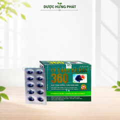Viên uống bổ não VP Ginko Biloba 360 Hộp Xanh giúp tăng cường tuần hoàn não, giảm các triệu chứng thiểu năng tuần hoàn não hộp 100 viên