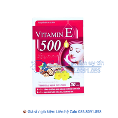 Viên uống Vitamin E 500 giúp hạn chế lão hóa da và làm đẹp da hộp 30 viên
